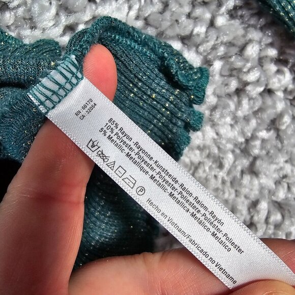 Intimately Free People Women Top Size Large Green Metallic Boho Flare Sleeve - Picture 7 of 12